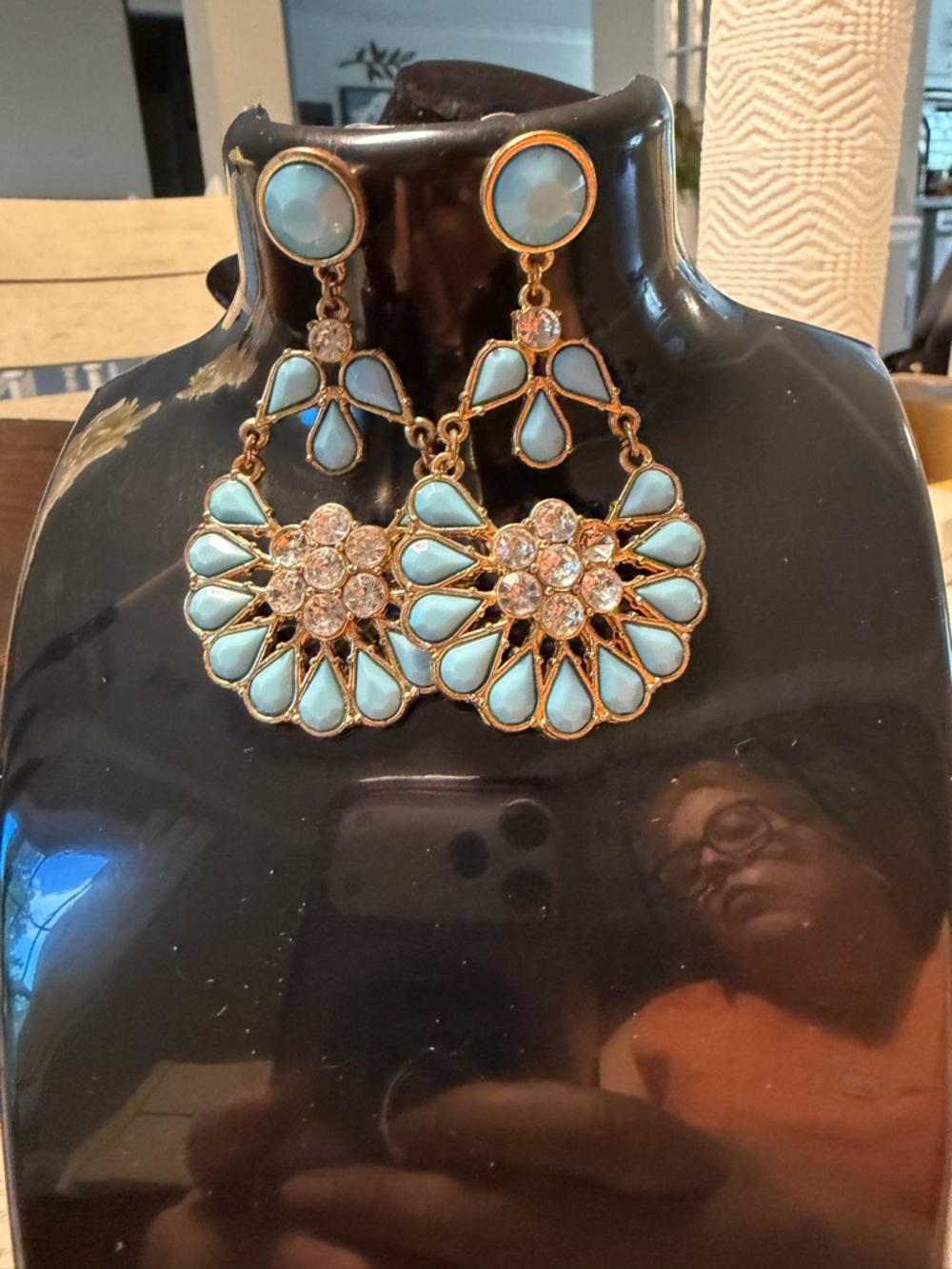 Gold-Tone Turquoise Floral Drop Earrings - Women Jewelry